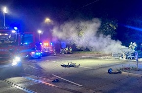 Feuerwehr Bochum: FW-BO: Verkehrsunfall in Wattenscheid - PKW fängt Feuer, eine Person verletzt