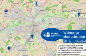 Polizeipräsidium Hamm: POL-HAM: Wohnungseinbruchsradar Hamm für die Woche vom 5. Dezember bis 11. Dezember 2022