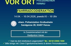 Polizeipr&auml;sidium S&uuml;dosthessen: POL-OF: Termine noch buchbar! Kostenfreie Fahrradcodieraktion