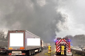 Feuerwehr Gladbeck: FW-GLA: Auffahrunfall auf der A2 - LKW in Vollbrand (Erstmeldung)