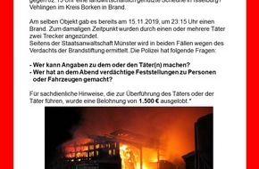 Kreispolizeibehörde Borken: POL-BOR: Isselburg - Nach Scheunenbrand nun Belohnung ausgelobt