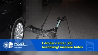 Polizeipräsidium Oberhausen: POL-OB: Nach der Kirmes: E-Roller-Fahrer beschädigt vier Autos