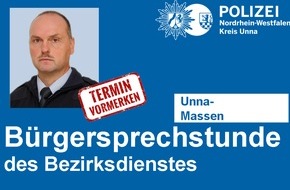 Kreispolizeibehörde Unna: POL-UN: Unna- Bürgersprechstunde des Bezirksdienstes der Polizei in Massen - Bezirksbeamter Jürgen Horstmann bietet am 27.01.2020 Informationen und Hilfe an