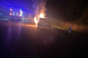Feuerwehr Greven: FW-Greven: PKW-Brand auf Bundesautobahn
