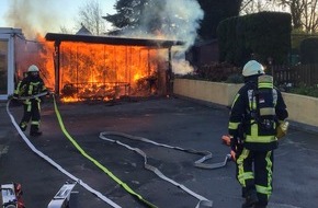 Feuerwehr Bochum: FW-BO: Brennender Carport an der Frauenlobstraße - Brandausbreitung erfolgreich verhindert