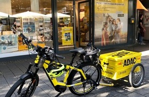 ADAC Hessen-Thüringen e.V.: Gelbe Engel kommen mit dem Pedelec - ADAC Straßenwacht in Darmstadt mit dem Fahrrad unterwegs