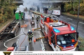 Feuerwehr München: FW-M: Lkw-Brand sorgt für Verkehrsbehinderung (Moosach)