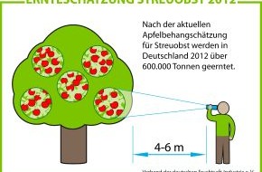 VdF Verband der deutschen Fruchtsaft-Industrie: Ernteschätzung 2012: Über 600.000 Tonnen Streuobstäpfel erwartet
Alternanz im Streuobst gebrochen (BILD)