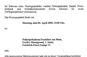 Polizeipräsidium Frankfurt am Main: POL-F: 000402 Pressebericht von Polizei Frankfurt, Pressestelle