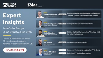 Kipp & Zonen B.V.: Impulsvortr&auml;ge zur Messung von Soiling, Sonneneinstrahlung und Leistung: Kipp & Zonen stellt sein umfassendes Portfolio auf der Intersolar Europe 2026 vor
