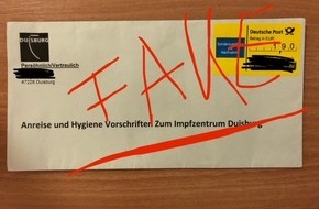 Polizei Duisburg: POL-DU: Stadtgebiet: Dringende Warnung: Falsche Briefe vom Impfzentrum - Nachnahmegebühren nicht mit EC-Karte bezahlen!