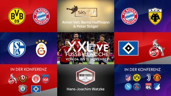 Sky Deutschland: Die XXL-Fußballwoche bei Sky: HSV gegen Köln am Montag, die UEFA Champions League am Dienstag und Mittwoch und das Bundesliga-Topspiel BVB gegen FC Bayern am Samstag live und exklusiv