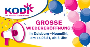 KODi Diskontläden GmbH: Nachbarschaftsmarkt KODi feiert Wiedereröffnung in Duisburg-Neumühl!