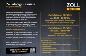 Hauptzollamt Singen: HZA-SI: Zoll-Info-Tage des Hauptzollamts Singen am 20. Juli 2025 in Waldshut und am 27. Juli 2025 Singen (Hohentwiel)