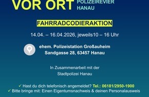 Polizeipr&auml;sidium S&uuml;dosthessen: POL-OF: Finger weg! Mein Rad ist codiert! Kostenfreie Fahrradcodieraktion
