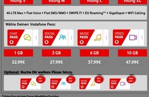 Vodafone GmbH: Video, Musik, Social Media und Chatten ohne Limit: Mit dem Vodafone Pass die Lieblings-Apps unbegrenzt nutzen