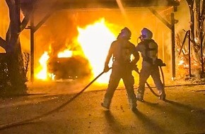 Feuerwehr Dresden: FW Dresden: Brand eines Carports droht sich auszubreiten