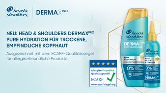 Procter & Gamble GmbH: Neu: Head & Shoulders DERMAXPRO Pure Hydration f&uuml;r trockene, empfindliche Kopfhaut / Ausgezeichnet mit dem ECARF-Qualit&auml;tssiegel f&uuml;r allergikerfreundliche Produkte
