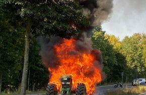 Polizeipräsidium Neubrandenburg: POL-NB: Brand eines Ackerschleppers in Neubrandenburg