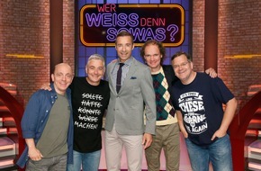 ARD Das Erste: Das Erste: "Wer weiß denn sowas?"
Das Wissensspiel mit den Teamchefs Bernhard Hoëcker und Elton, moderiert von Kai Pflaume, vom 31. Juli bis 4. August 2017, um 18:00 Uhr im Ersten