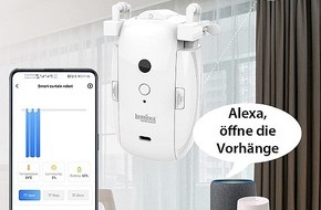 PEARL GmbH: Vorhang und Gardine smart steuern: Luminea Home Control Smarter 3in1-Universal-Vorhangmotor mit Akku, Bluetooth, App und Timer