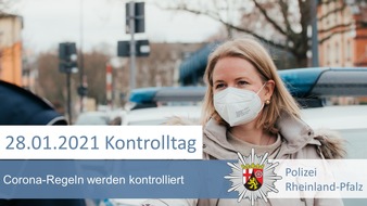 Polizeipräsidium Rheinpfalz: POL-PPRP: Landesweiter Kontrolltag am 28.01.2021 zur Einhaltung der Corona-Regeln