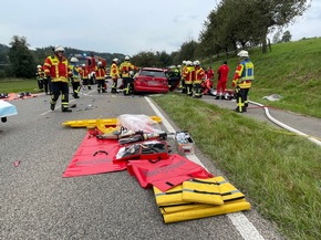 KFV Bodenseekreis: Frontalzusammenstoß: Feuerwehr befreit eingeklemmte Fahrerin