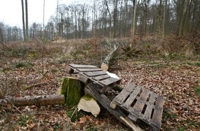 Polizeipräsidium Nordhessen - Kassel: POL-KS: Unbekannte beschädigen Bäume im Wald und bauen Mountainbikestrecke: Polizei erbittet Hinweise
