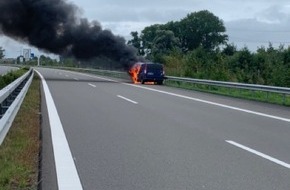 Polizeiinspektion Stade: POL-STD: 1. Fahrzeug auf A26 ausgebrannt, 2. A26 heute Abend voll gesperrt