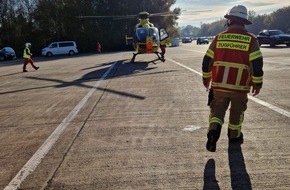 Feuerwehr Bremerhaven: FW Bremerhaven: Verkehrsunfall mit Sperrung und Hubschraubereinsatz auf der Autobahn 27