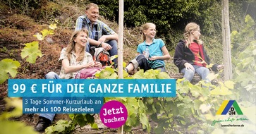 DJH - Deutsches Jugendherbergswerk: Jugendherbergen ermöglichen kinderreichen Familien günstigen Kurzurlaub für unter 100 Euro