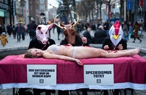 PETA Deutschland e.V.: Welttag für das Ende des Speziesismus - Schluss mit der Ausbeutung von Tieren. PETA macht mit bundesweiten Aktionen, Straßenumfrage-Video und Audiospots auf tödliche Diskriminierung aufmerksam