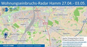 Polizeipräsidium Hamm: POL-HAM: Wohnungseinbruchs-Radar Hamm 27. April bis 3. Mai