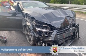 Polizeidirektion Neustadt/Weinstraße: POL-PDNW: Polizeiautobahnstation Ruchheim - Vollsperrung der A61 nach Verkehrsunfall mit mehreren verletzten Personen, sowie im Stau Folgeunfall unter Alkoholeinfluss