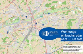 Polizeipräsidium Hamm: POL-HAM: Wohnungseinbruchsradar Hamm für die Woche vom 5. September bis 11. September 2022