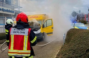 Feuerwehr Iserlohn: FW-MK: Paketfahrzeug brennt am frühen Mittag des 24.12.