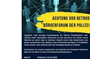 Polizeipr&auml;sidium Rheinpfalz: POL-PPRP: Achtung vor Betrug - B&uuml;rgerforum der Polizei Maxdorf