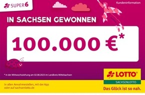 Sächsische Lotto-GmbH: Erneutes Lottoglück in Sachsen: 100.000 Euro werden direkt in den Landkreis Mittelsachsen überwiesen