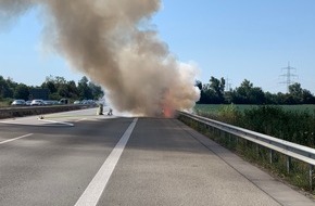 Polizeidirektion Neustadt/Weinstraße: POL-PDNW: PKW-Brand auf der A61 in Richtung Speyer - Rettungskräfte kamen nur langsam voran