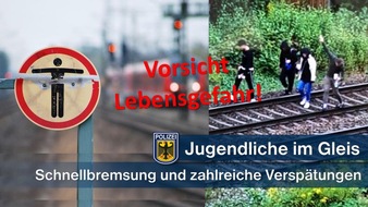 Bundespolizeidirektion München: Bundespolizeidirektion München: Jugendliche im Gleis legen Bahnverkehr lahm: Bundespolizei ermittelt wegen eines Gefährlichen Eingriffs in den Schienenverkehr und warnt vor lebensgefährlichem Leichtsinn