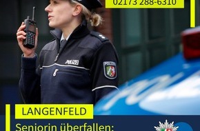 Polizei Mettmann: POL-ME: Seniorin beraubt: Polizei ermittelt und bittet um Hinweise - 2605099