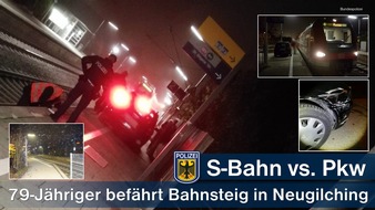 Bundespolizeidirektion München: Bundespolizeidirektion München: Mit dem Auto auf den Bahnsteig gefahren - S-Bahn touchiert Kfz - Fahrer unverletzt