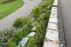 Landespolizeiinspektion Erfurt: LPI-EF: Mehr als 60 Mauerplatten im Nordpark zerstört - Polizei bittet um Hinweise