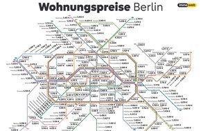 immowelt: Berliner Bahn-Netz im Wohnungskauf-Preis-Check: &Uuml;ber 7.000 Euro pro Quadratmeter an teuersten Haltestellen; gro&szlig;es Sparpotenzial au&szlig;erhalb der Ringbahn