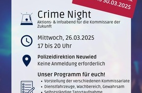 Polizeidirektion Neuwied/Rhein: POL-PDNR: Crime Night - Aktions- und Infoabend für die Kommissare der Zukunft