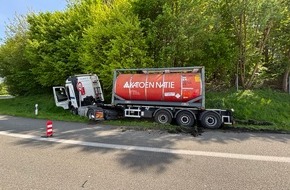 Polizeiinspektion Delmenhorst / Oldenburg - Land / Wesermarsch: POL-DEL: Autobahnpolizei Ahlhorn: Verkehrsunfall eines Gefahrguttransporters auf der Autobahn 1 in Emstek +++ Fahrzeugführer steht unter dem Einfluss von Betäubungsmitteln