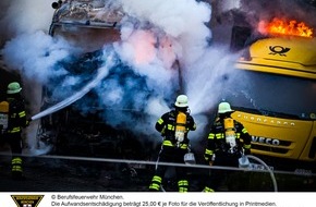 Feuerwehr München: FW-M: Zwei Lkw in Brand - Fahrer erleidet Brandverletzungen (Neuhausen)