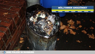 Polizei Duisburg: POL-DU: Hochfeld: Korrektur Straßenname: Jugendliche setzen Mülleimer in Brand