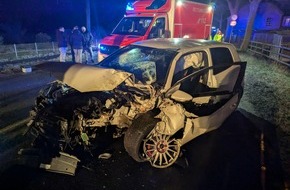 Freiwillige Feuerwehr Bedburg-Hau: FW-KLE: Verkehrsunfall: PKW prallt gegen Baum