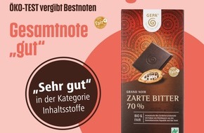 GEPA mbH: Bestnote Gut für GEPA Grand Noir Zarte Bitter 70% / ÖKO-TEST überprüft 21 Zartbitterschokoladen auf Unternehmensverantwortung und Inhaltsstoffe